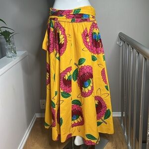One Size Elastic Waist 100% Cotton Long
Full Skirt with Belt and Pockets - New